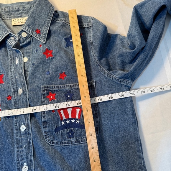 Vintage denim Blue Button Down Shirt long sleeve embroidered red white blue - Picture 6 of 9